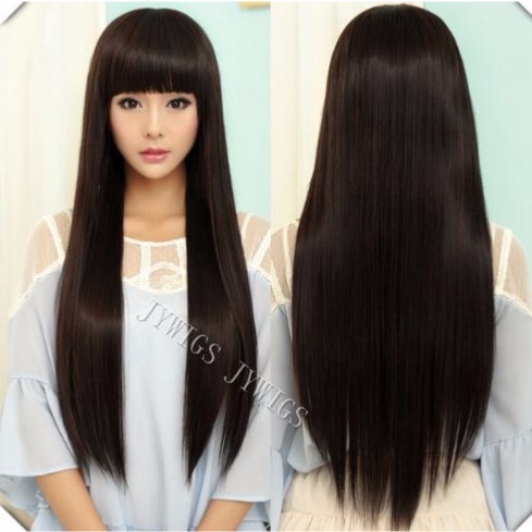 perruque brune cheveux long