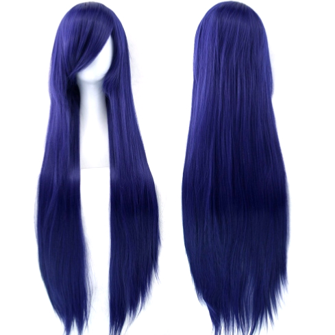 Perruque Bleue cheveux longs et raides 80 cm