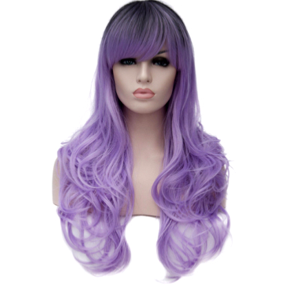Perruque Violet dégradé Gris cheveux longs ondulés 60 cm