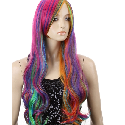 Perruque Multicolore 6 cheveux longs et ondulés 70 cm