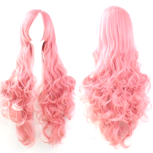 Perruque Rose cheveux longs et bouclés 80 cm