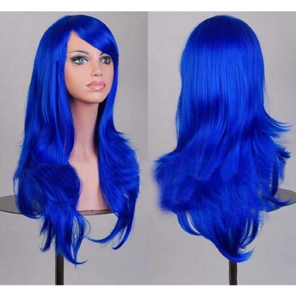 Perruque Bleue cheveux mi-longs 70 cm
