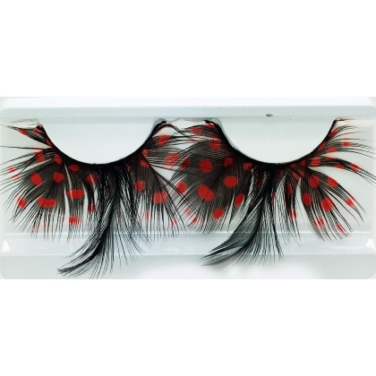 Faux Cils Plumes noir et rouge n°009