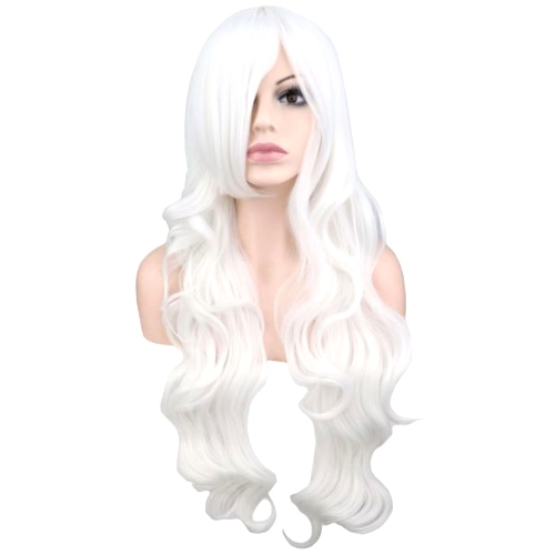 Perruque Blanche cheveux longs et ondulés 80 cm