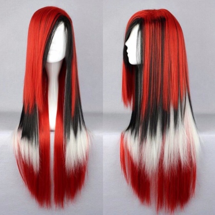 Perruque Rouge, Noire et Blanche cheveux longs et raides 70 cm