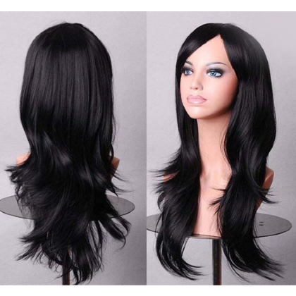 Perruque Noire Naturelle cheveux longs et dégradés 70 cm