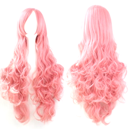 Perruque Rose cheveux longs et bouclés 80 cm