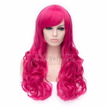 Perruque Rose cheveux longs et bouclés Haut de Gamme 60 cm