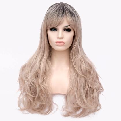 Perruque Blond cheveux ondulés avec racine noire 70 cm