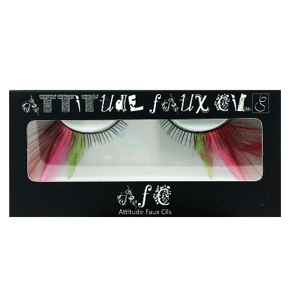 Faux Cils Plumes rouge, rose et vert n°061