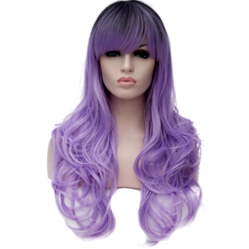 Perruque Violet dégradé Gris cheveux longs ondulés 60 cm