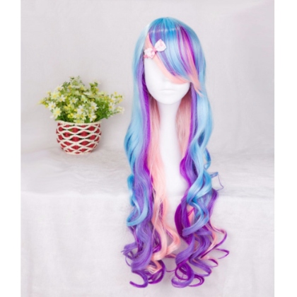 Perruque Multicolore 7 cheveux longs et bouclés 70 cm