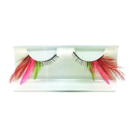 Faux Cils Plumes rouge, rose et vert n°061